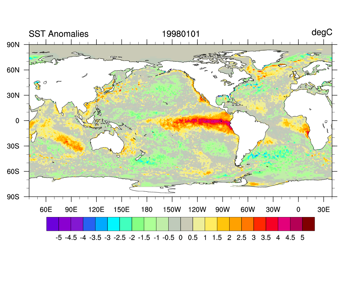 SST data: NOAA High-resolution (0.25x0.25) Blended Analysis of Daily SST and Ice, OISSTv2