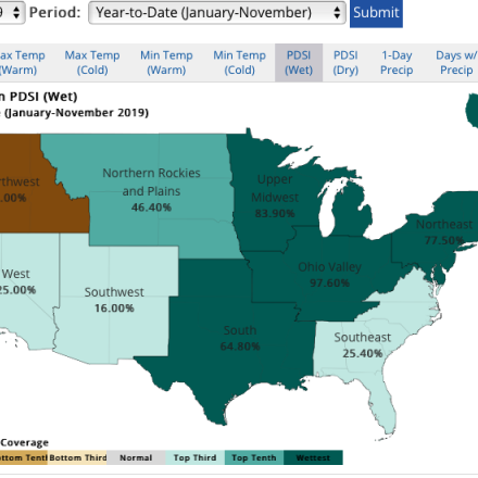 wet PDSI CEI values for Jan-Nov 2019