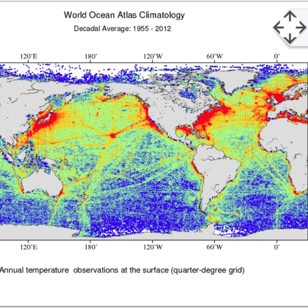 Annual temperature observation at the surface (quarter-degree grid) for 1955-2012 time period