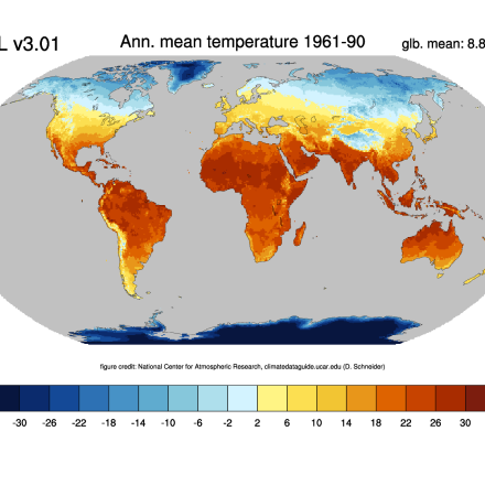 Global (land) precipitation and temperature:  Willmott & Matsuura, University of Delaware